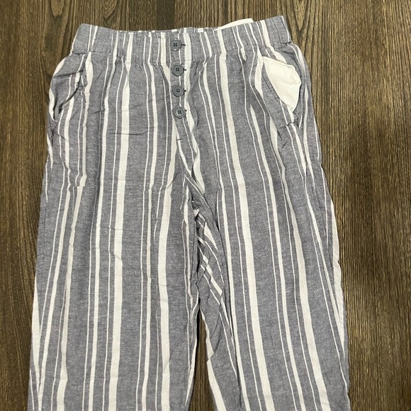 LOFT Womens High Rise Straight Leg Linen Blend Pants Pin Striped Loose Fit M - Picture 3 of 11